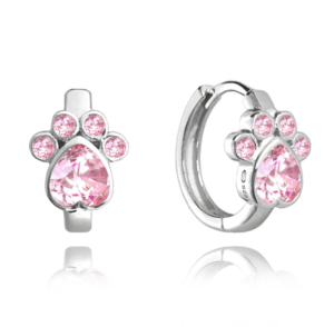 MINET Dětské stříbrné náušnice TLAPKY s růžovými zirkony