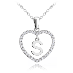 MINET Stříbrný náhrdelník písmeno v srdíčku „S“ se zirkony