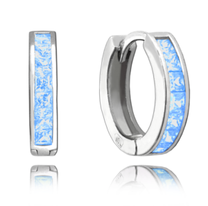 MINET Třpytivé stříbrné náušnice s velkými světle modrými zirkony