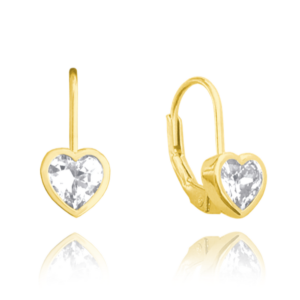 MINET Pozlacené dětské stříbrné náušnice SRDÍČKA s bílými zirkony