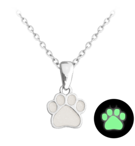 MINET Svítící bílý dětský stříbrný náhrdelník TLAPKA