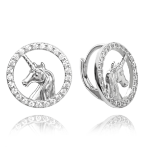 MINET Třpytivé dětské stříbrné náušnice JEDNOROŽCI s bílými zirkony