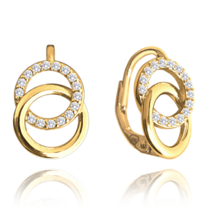 MINET Pozlacené stříbrné náušnice KROUŽKY s bílými zirkony
