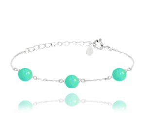 MINET Stříbrný náramek se zelenými opálky