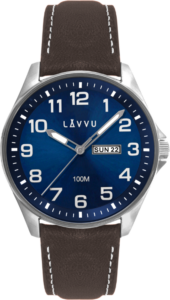 LAVVU Ocelové pánské hodinky BERGEN Blue / Top Grain Leather se svítícími čísly