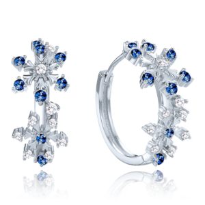 MINET Elegantní stříbrné náušnice vločky s bílými a modrými zirkony