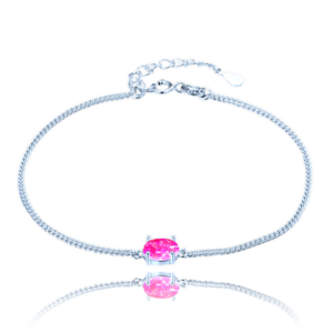 MINET Stříbrný náramek s růžovým opálkem