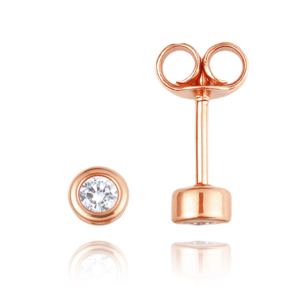 MINET Elegantní zlaté náušnice z růžového zlata s bílými zirkony Au 585/1000 0,90g