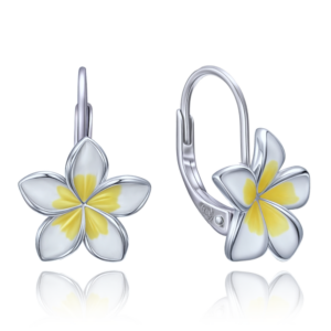 MINET Moderní stříbrné náušnice bílé kytičky