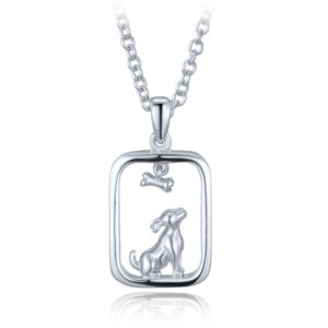 MINET Stříbrný náhrdelník pejsek s kostičkou