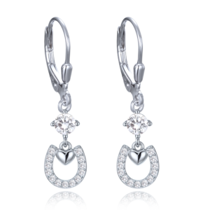 MINET Stříbrné náušnice podkovy se srdíčkem a bílými zirkony