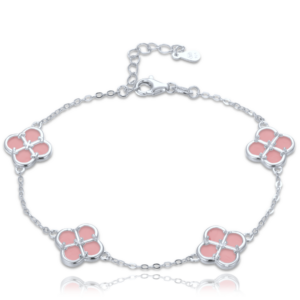 MINET Stříbrný náramek čtyřlístky s jadeity