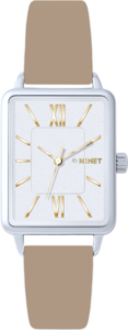 MINET Stříbrné dámské hodinky SIENA s béžovým řemínkem