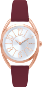 MINET Rose gold dámské hodinky s čísly ICON PINK se vínovým koženým řemínkem