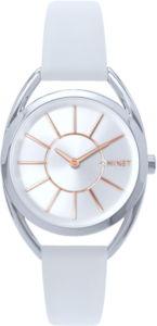 MINET Stříbrné dámské hodinky ICON SILVER s bílým koženým řemínkem