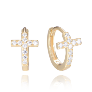 MINET Pozlacené stříbrné náušnice KŘÍŽKY se zirkony