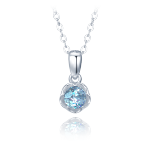MINET Dětský stříbrný náhrdelník kytička s modrým zirkonem