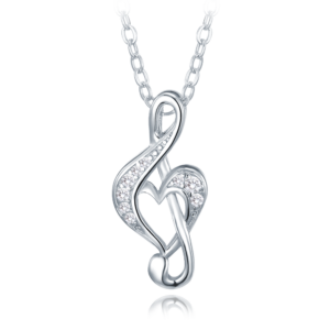 MINET Stříbrný náhrdelník houslový klíč s bílými zirkony