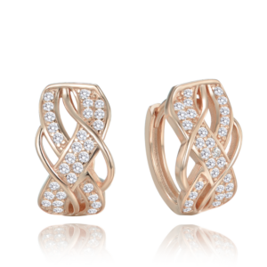 MINET Luxusní Rosegold stříbrné náušnice kroužky s bílými zirkony