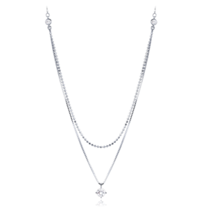 MINET Dvojitý stříbrný náhrdelník s bílým zirkonem