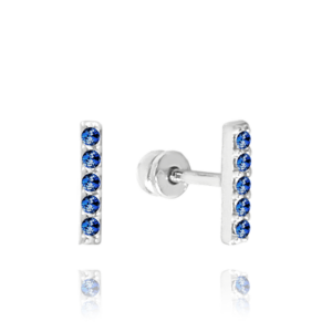 MINET Elegantní zlaté náušnice na šroubek z bílého zlata s tmavě modrými zirkony Au 585/1000 1,00g