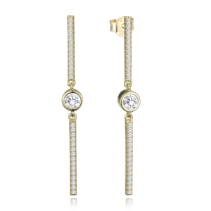 MINET Pozlacené stříbrné náušnice tyčky s bílými zirkony
