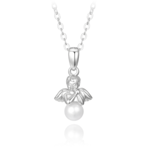 MINET Stříbrný náhrdelník ANDĚL s perlou