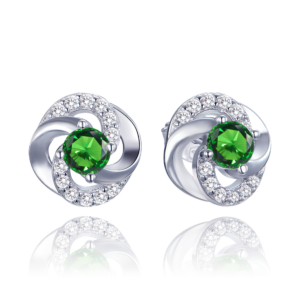 MINET Luxusní stříbrné náušnice s bílými a zelenými zirkony