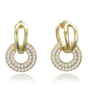 MINET Luxusní pozlacené stříbrné náušnice dvojité kroužky s bílými zirkony