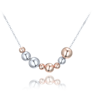 MINET Elegantní stříbrný náhrdelník se stříbrnými a Rosegold kuličkami