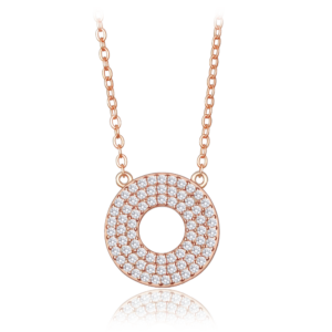 MINET Luxusní rose gold stříbrný náhrdelník kroužek s bílými zirkony