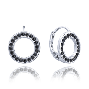MINET Stříbrné náušnice KROUŽKY s černými zirkony