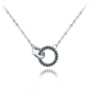 MINET Stříbrný náhrdelník KROUŽEK s černými zirkony