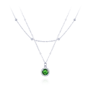 MINET Dvojitý stříbrný náhrdelník s bílými a zelenými zirkony