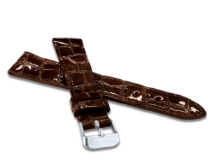 LAVVU Lesklý tmavě hnědý prošitý řemínek CROCO OCALA z luxusní kůže Top Grain – 18