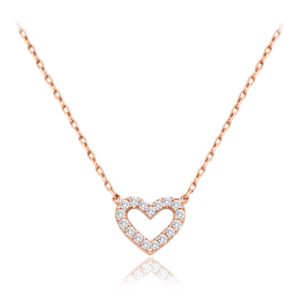 MINET Zlatý náhrdelník srdce z růžového zlata s bílými zirkony Au 585/1000 1,55g