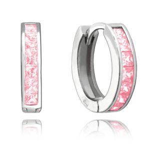 MINET Třpytivé stříbrné náušnice s velkými růžovými zirkony