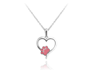 MINET Dětský stříbrný náhrdelník SRDCE s růžovou tlapkou
