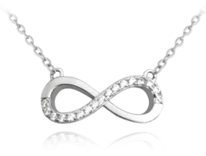 MINET Stříbrný náhrdelník NEKONEČNO s bílými zirkony