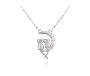 MINET Stříbrný náhrdelník KOČKY na bílém měsíci