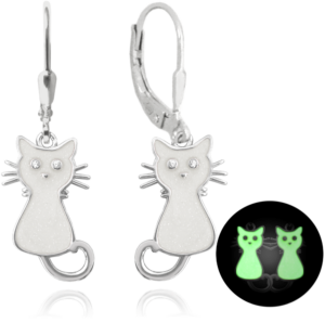 MINET Svítící bílé dětské stříbrné náušnice KOČIČKY