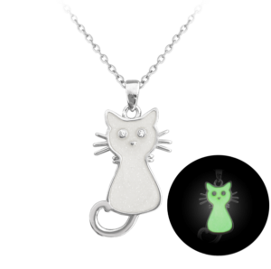 MINET Svítící bílý dětský stříbrný náhrdelník KOČIČKA