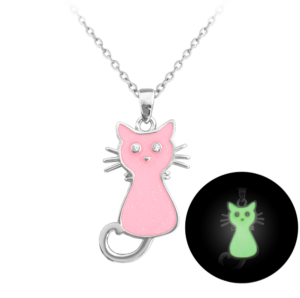 MINET Svítící růžový dětský stříbrný náhrdelník KOČIČKA
