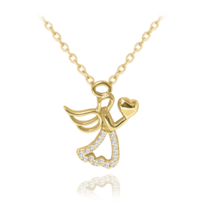 MINET Pozlacený stříbrný náhrdelník ANDĚL se srdíčkem