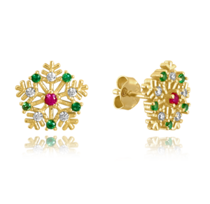 MINET Pozlacené stříbrné náušnice SNĚHOVÉ VLOČKY s barevnými zirkony