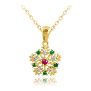 MINET Pozlacený stříbrný náhrdelník SNĚHOVÁ VLOČKA s barevnými zirkony