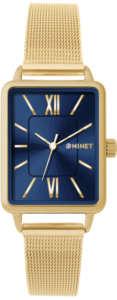 MINET Zlato-modré dámské hodinky SIENA se zlatým ocelovým řemínkem