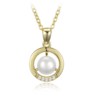 MINET Elegantní pozlacený stříbrný náhrdelník kroužek s perlou a zirkonem