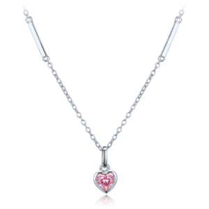 MINET Decentní stříbrný náhrdelník srdce s růžovým zirkonem