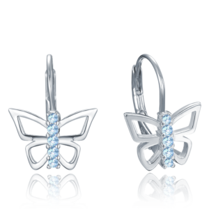 MINET Dětské stříbrné náušnice motýlci s modrými zirkony